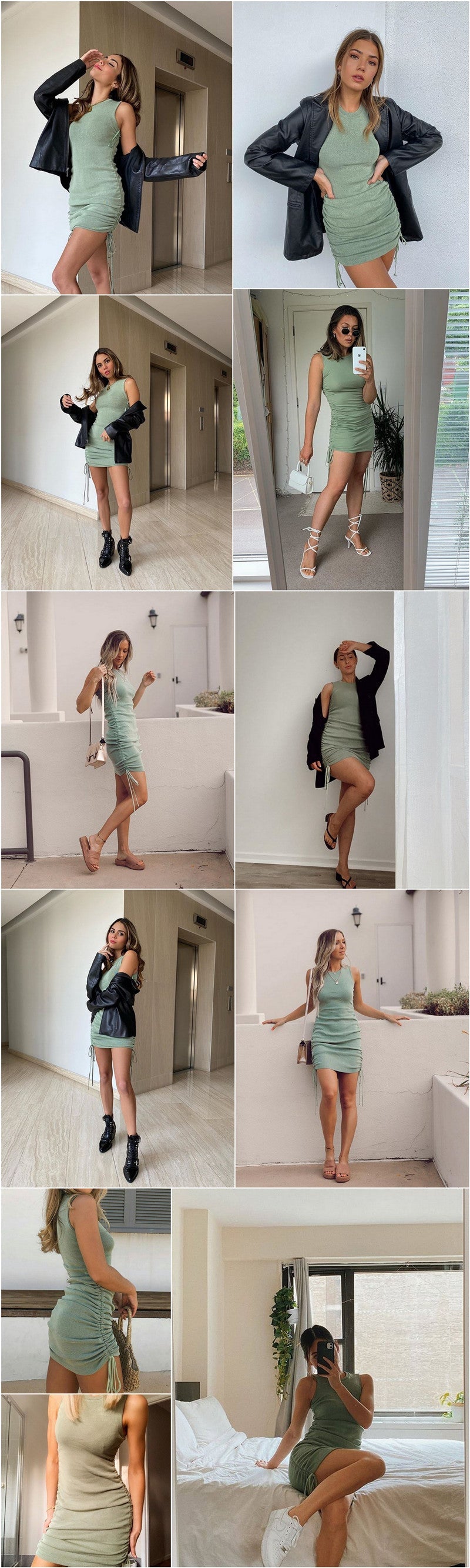BerryBetty - Cotton Ruched Drawstring Sexy Party Dress Women Sleeveless Elastic Mini Dress Vintage Summer Bodycon Club Wear Vestidos