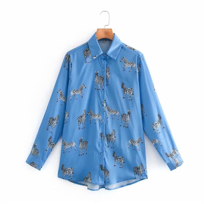 BerryBetty - women satin blouse long sleeve zebra print shirts vintage office ladies tops femme chandails fashion blusa de mujer Chandails