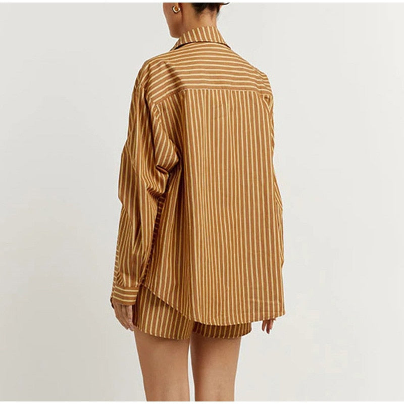 BerryBetty - Women Tracksuits Shirt With Mini Shorts Cotton Two Pieces Sets Summer Fashion Clothing Outfits Women Blouses Fashion Tracksuits