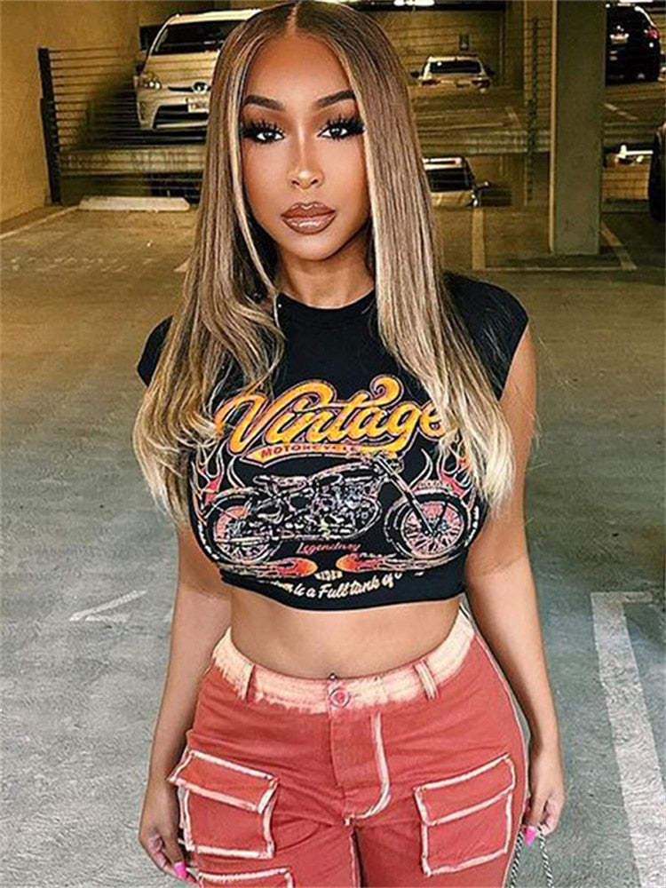 BerryBetty - 2024 y2k Clothes Streetwear T Shirts Ladies Black O neck Crop Tops Short Sleeve Summer Print graph Tees T Shirts Women