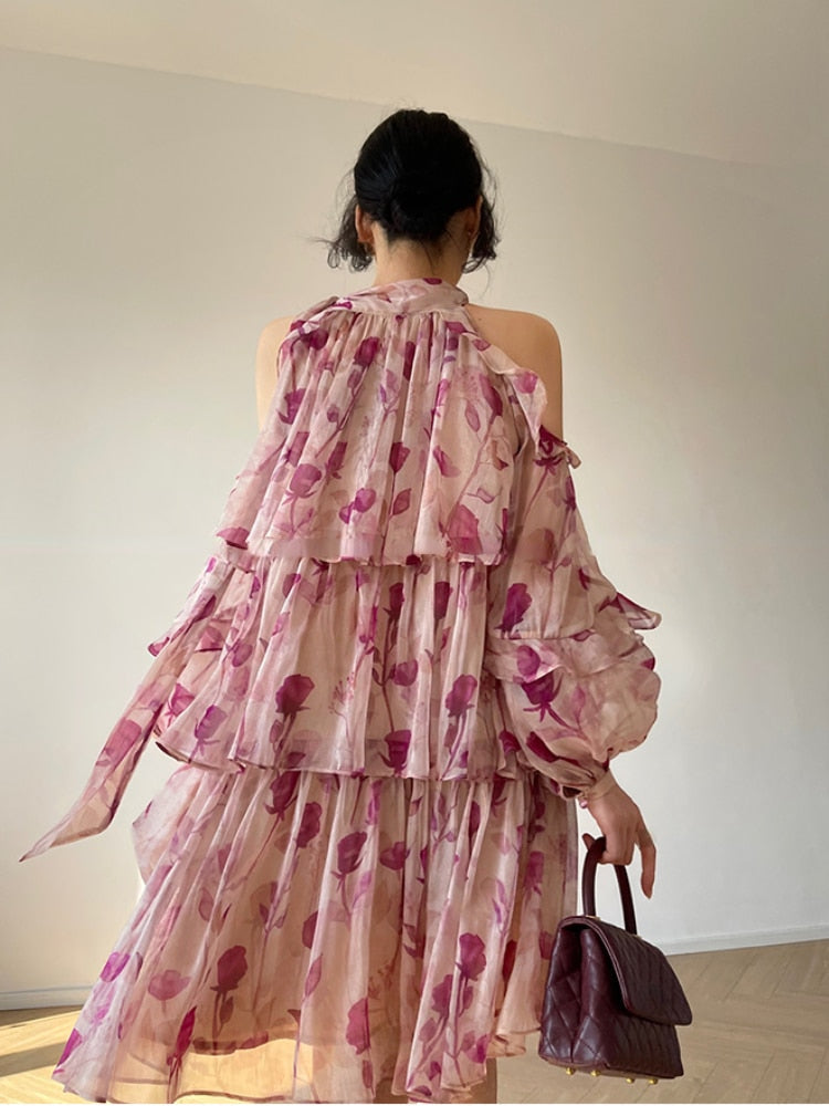 BerryBetty - Floral Mini Dress Beach Style Woman Boho Long Sleeve Short Party Dress Casual Elegant Korean Fashion Dress Female