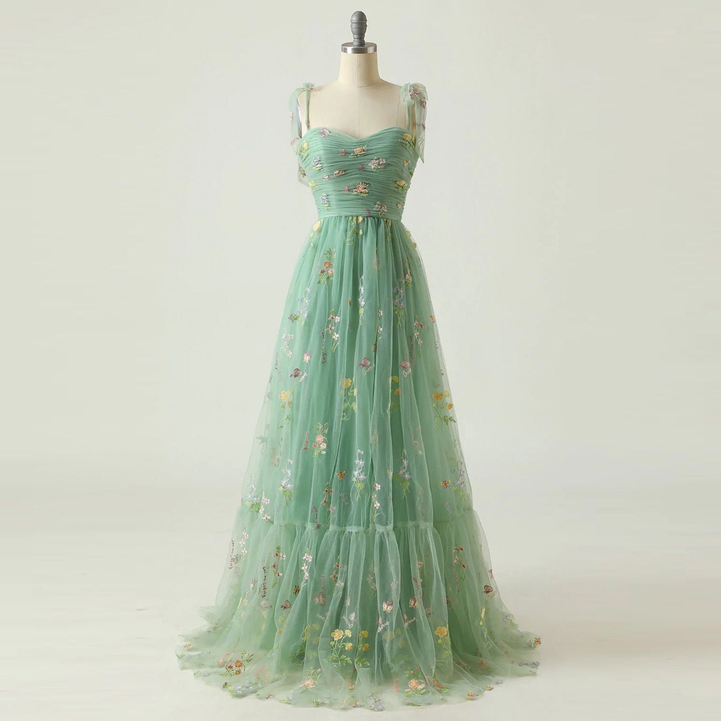 BerryBetty - 2024 Elegant Party Dress Prom Dresses Mint Green Adjustable Straps Shiny Love Tulle Tea Length Wedding Party Graduation Dress