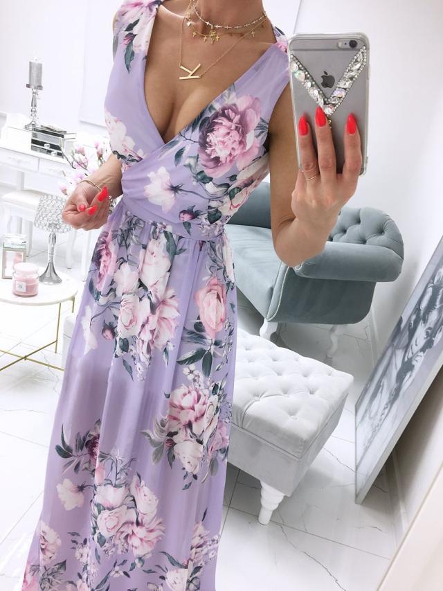 BerryBetty - Sexy Long Evening Dress Elegant Dress For Women V-neck Side Split Party Dresses Female Summer Fashion Casual Club Ladies Clothes