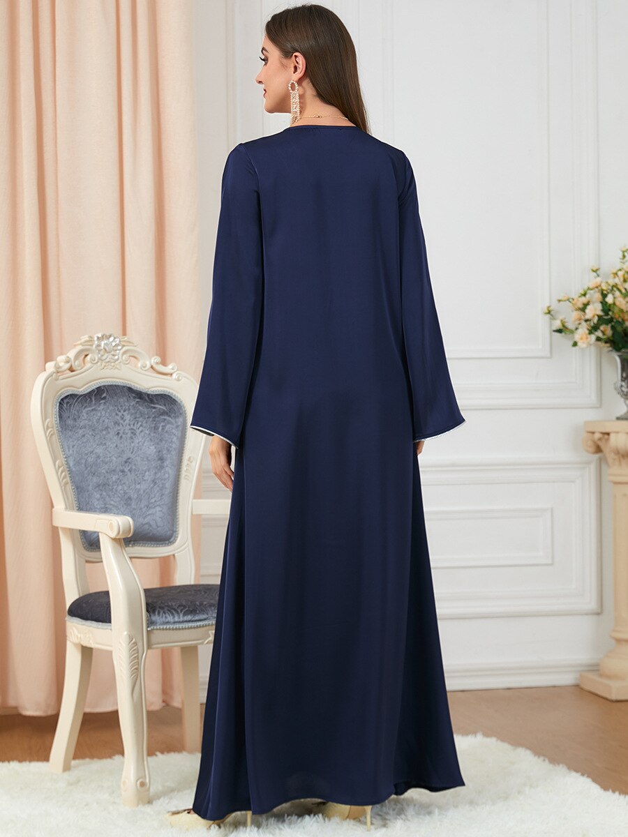BerryBetty - Party Dress Muslim Women Abaya Prayer Caftan V Neck Diamond Maxi Dresses Robe India Abayas Dubai Longue Vestidos Largos