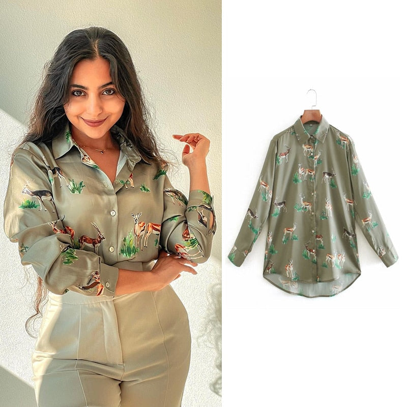 BerryBetty - women satin blouse long sleeve zebra print shirts vintage office ladies tops femme chandails fashion blusa de mujer Chandails