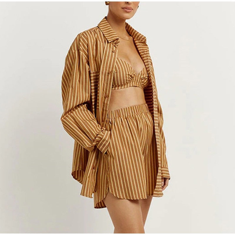 BerryBetty - Women Tracksuits Shirt With Mini Shorts Cotton Two Pieces Sets Summer Fashion Clothing Outfits Women Blouses Fashion Tracksuits