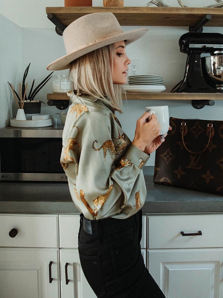 BerryBetty - women satin blouse long sleeve zebra print shirts vintage office ladies tops femme chandails fashion blusa de mujer Chandails