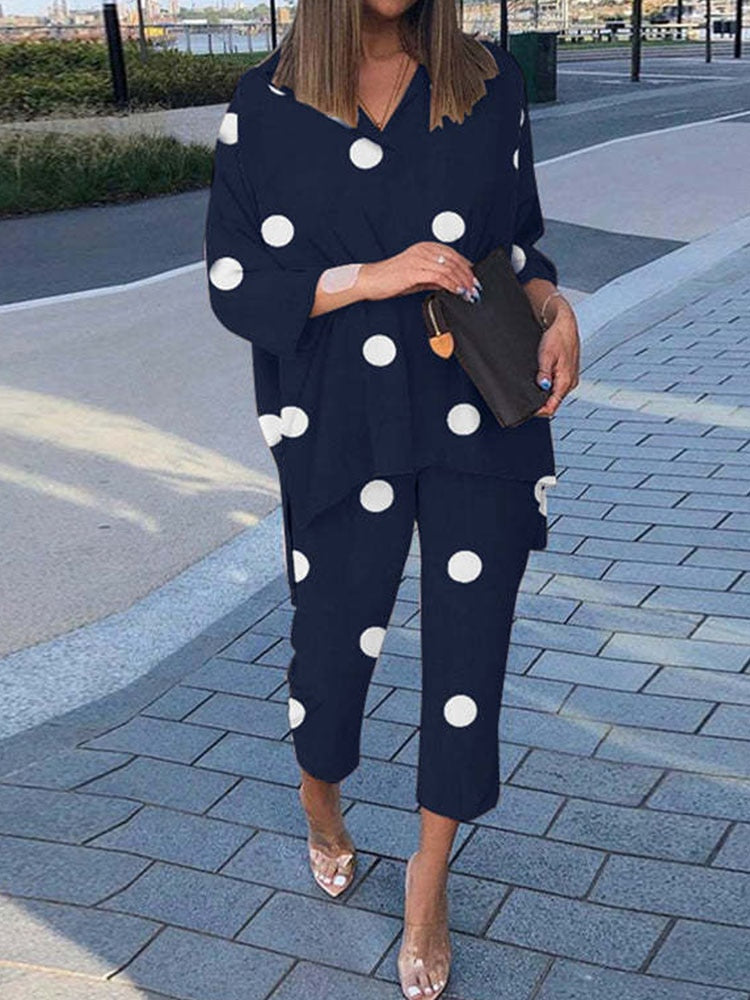BerryBetty - Summer Outfits Vintage Floral Print Casual Outfits Women Summer Long Sleeve Blouse And Pants Sets Cotton Linen Female Elegant Two Piece Suits