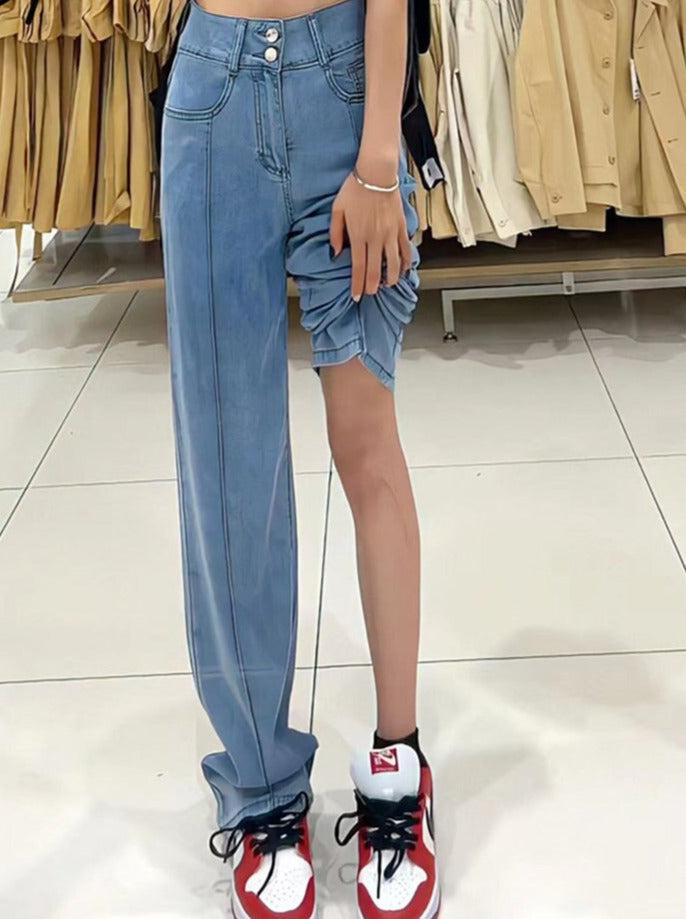 BerryBetty - Vintage Jeans for Women 2024 New High Waisted Korean Fashion 2 Button Slim Straight Jeans Streetwear Chic Casual Jeans