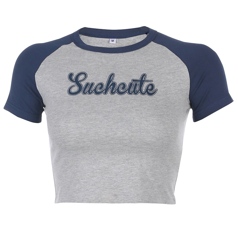 BerryBetty - Patchwork Letter Print Casual Cotton Tshirt Women Fashion Long Sleeve Cropped T-shirt Ladies Skinny Basic Streetwear