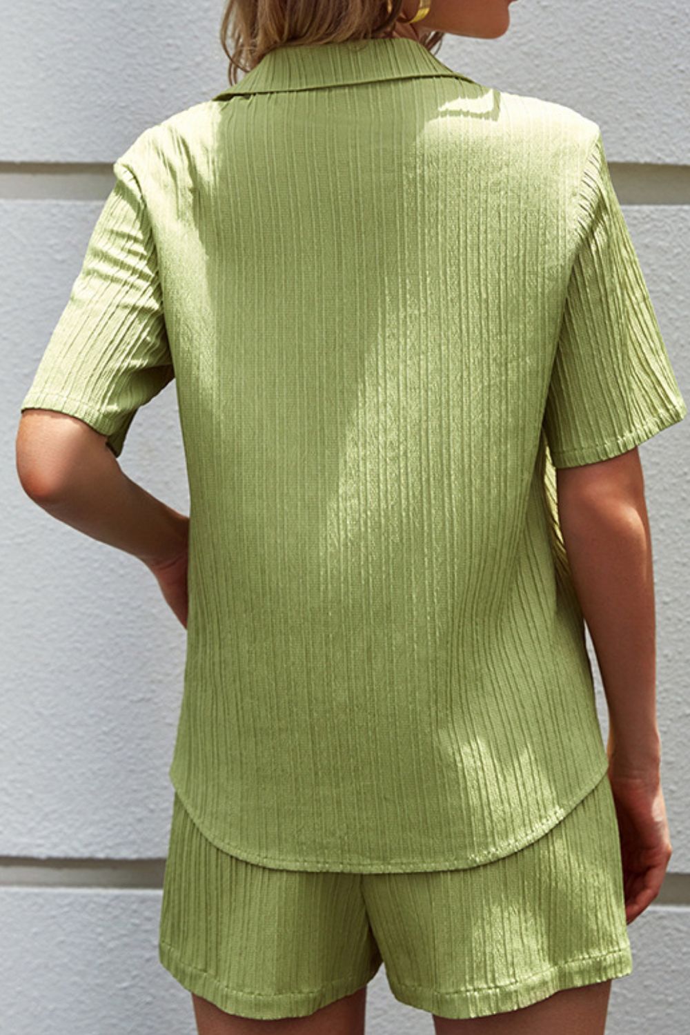 BerryBetty - Textured Short Sleeve Shirt and Shorts Set