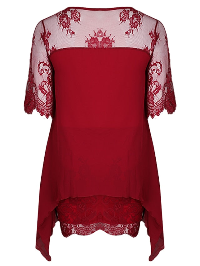 BerryBetty - Women's Plus Size Party Dress Solid Color Crew Neck Lace 3/4 Length Sleeve Spring Summer Casual Prom Dress Midi Dress Party Work Dress / Lace Dress / Homecoming Dress