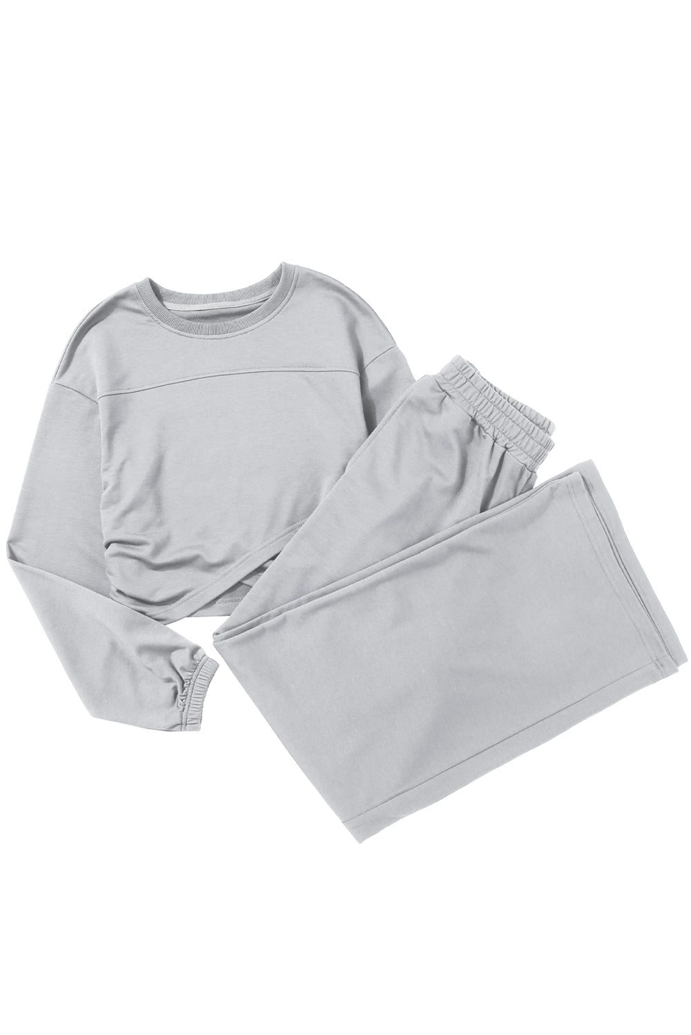 BerryBetty - Light Grey Solid Criss Cross Crop Top and Pants Active Set Loungewear