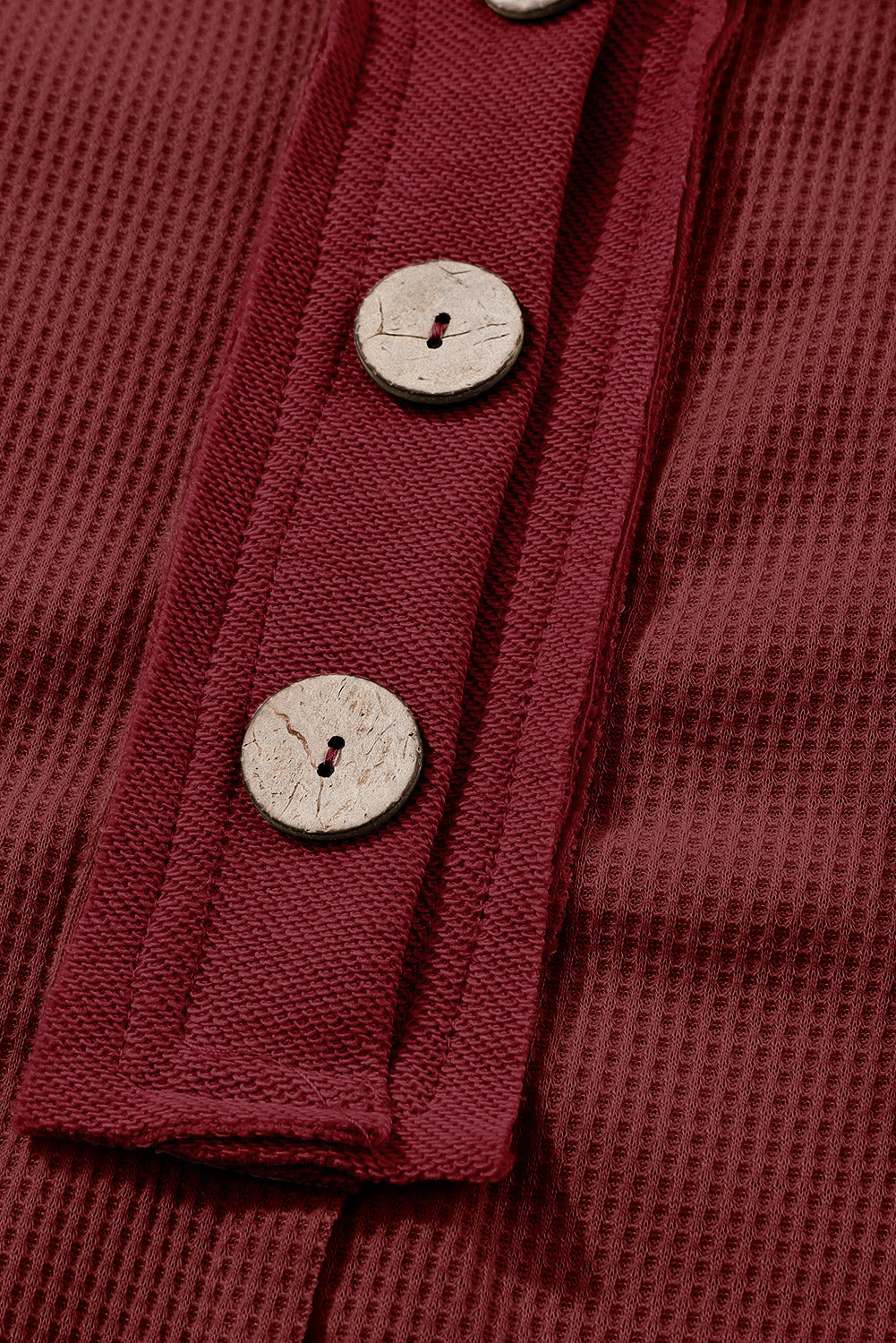BerryBetty - Red Waffle Knit Buttoned Long Sleeve Top