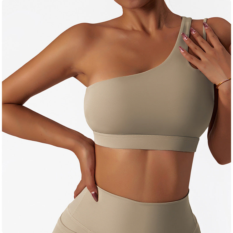 women's sloping shoulders hollow out sports tight vest Khaki activewear Clothes workout