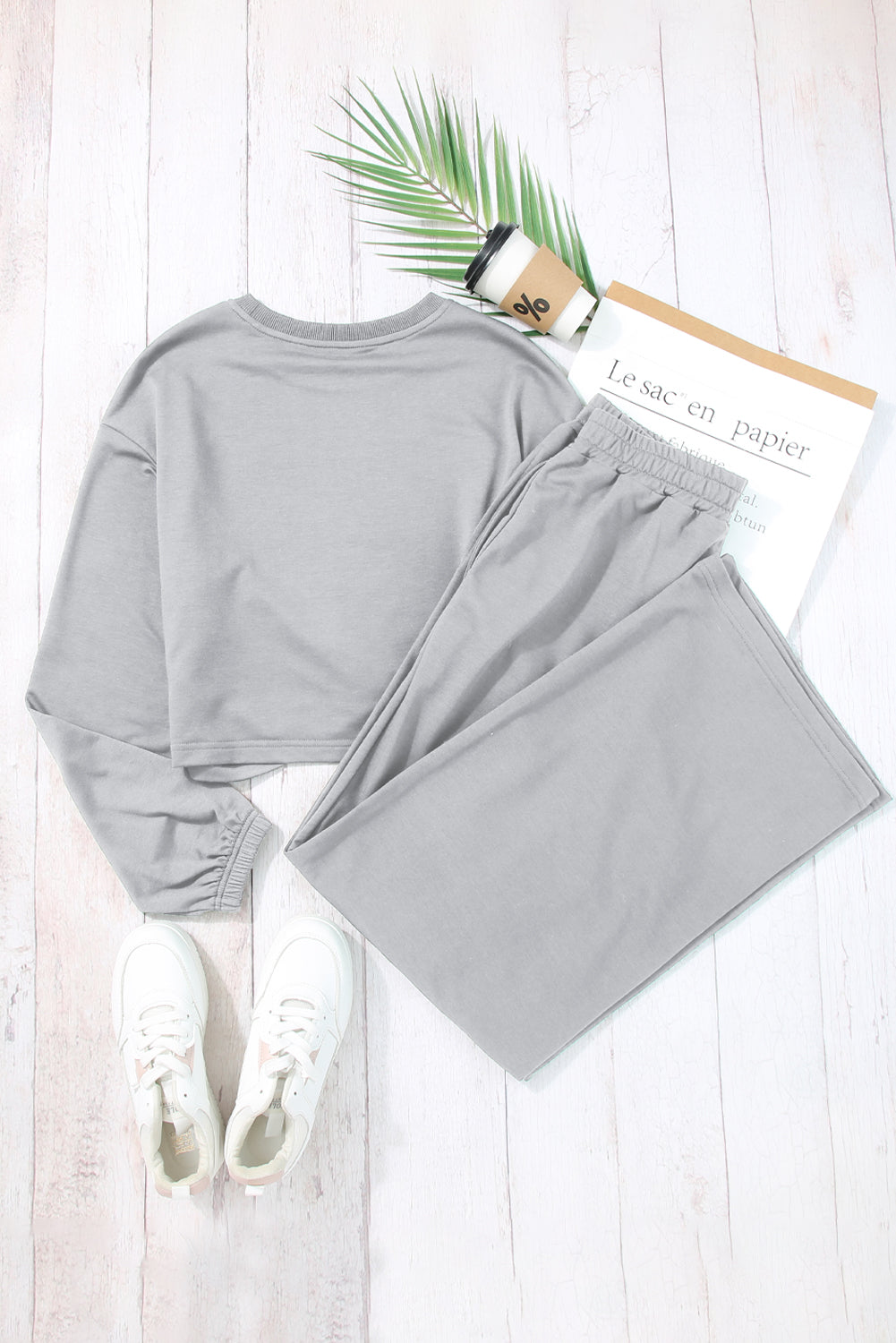 BerryBetty - Light Grey Solid Criss Cross Crop Top and Pants Active Set Loungewear