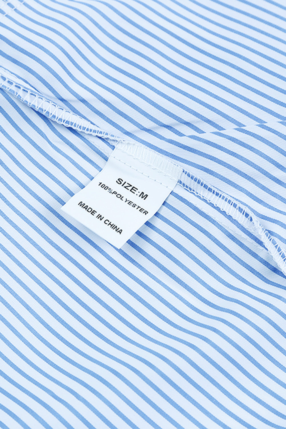 BerryBetty - Sky Blue Smocked Cuffed Striped Boyfriend Shirt with Pocket