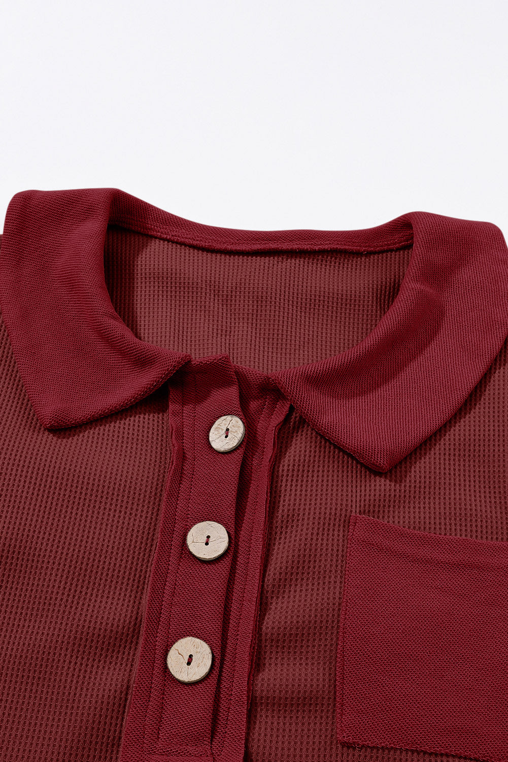 BerryBetty - Red Waffle Knit Buttoned Long Sleeve Top