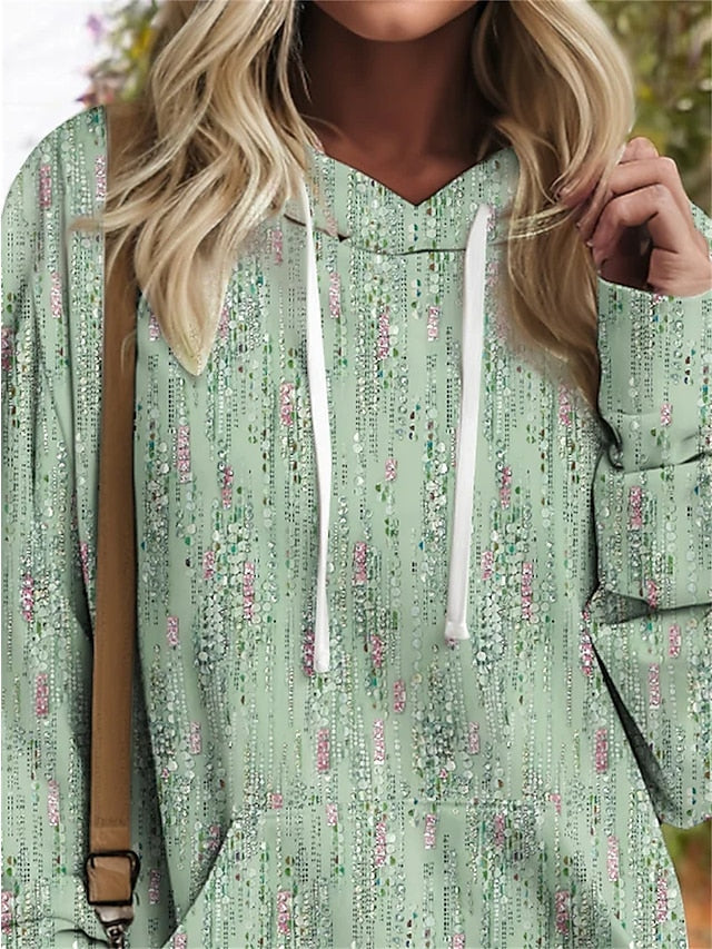 BerryBetty - Women's Hoodie Sweatshirt Pullover Basic Drawstring Front Pocket Green Graphic Casual Hoodie Long Sleeve Top Micro-elastic Fall & Winter