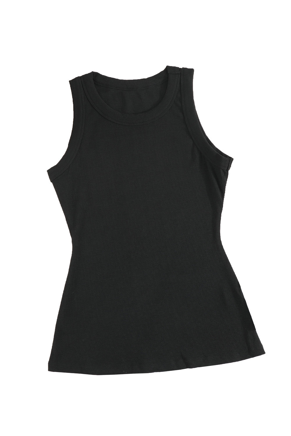 BerryBetty - Solid Black Round Neck Ribbed Tank Top