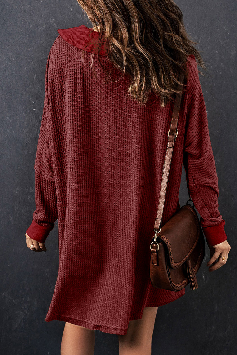 BerryBetty - Red Waffle Knit Buttoned Long Sleeve Top