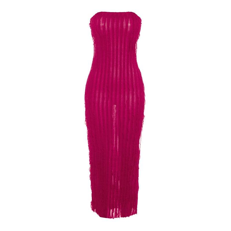 BerryBetty - Backless ruffle solid textured tube maxi dress