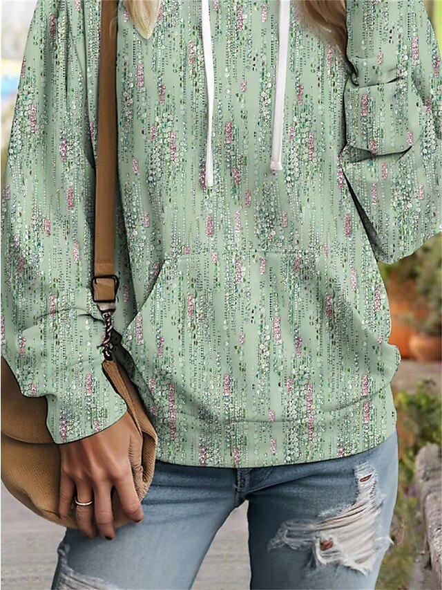 BerryBetty - Women's Hoodie Sweatshirt Pullover Basic Drawstring Front Pocket Green Graphic Casual Hoodie Long Sleeve Top Micro-elastic Fall & Winter