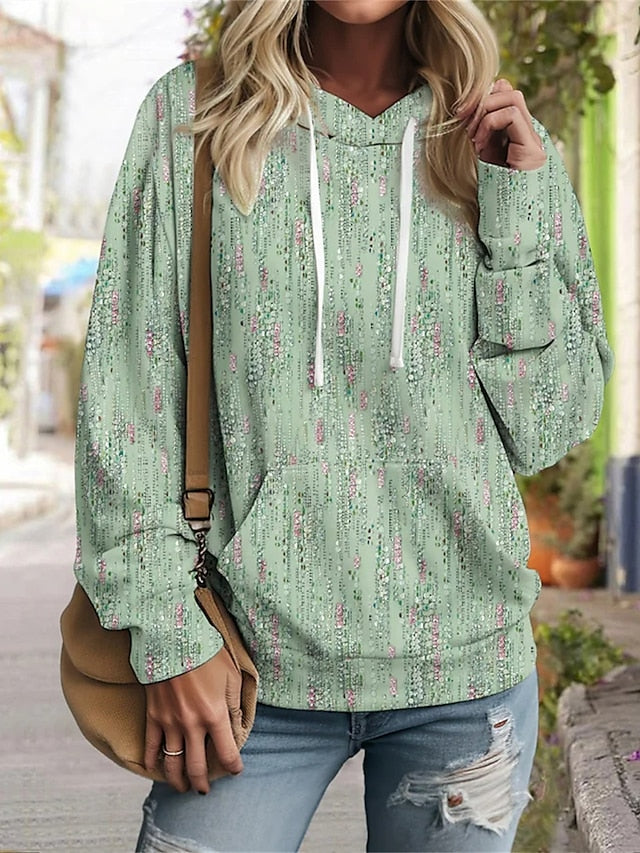 BerryBetty - Women's Hoodie Sweatshirt Pullover Basic Drawstring Front Pocket Green Graphic Casual Hoodie Long Sleeve Top Micro-elastic Fall & Winter