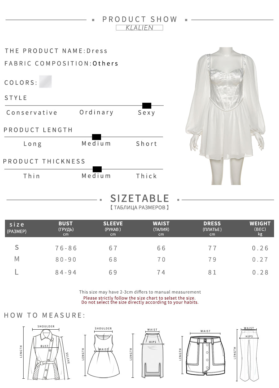BerryBetty - Women Fashion Elegant High Waist Slim Solid White Office Lady A-Line Mini Dress Spring Autumn New Women Party Dress