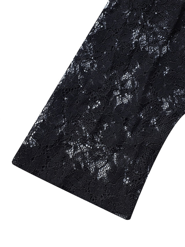 BerryBetty - Women‘s Formal Party Dress Maxi long Dress Navy Blue 3/4 Length Sleeve Print Pure Color Ruched Lace Fall Winter V Neck Elegant Fashion Modern 2024 3XL