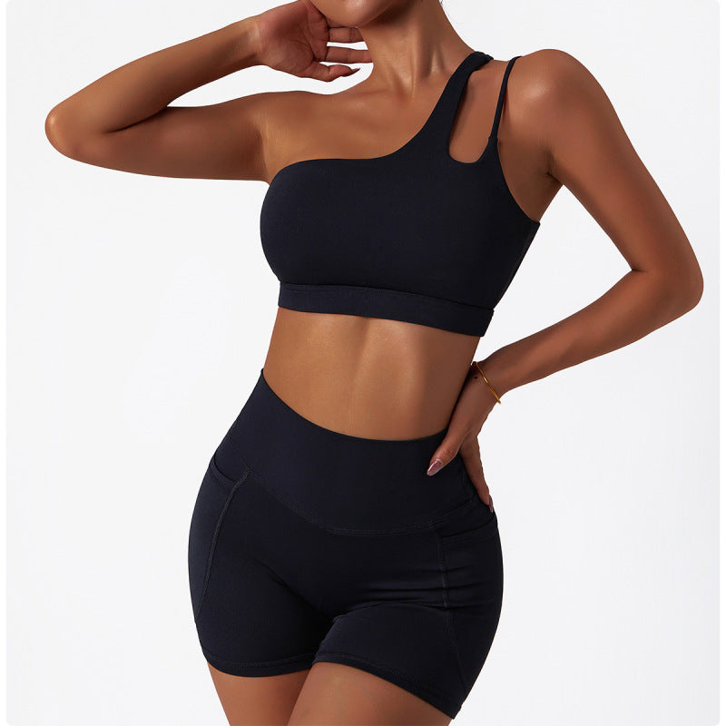 women's sloping shoulders hollow out sports tight vest Black activewear Clothes workout
