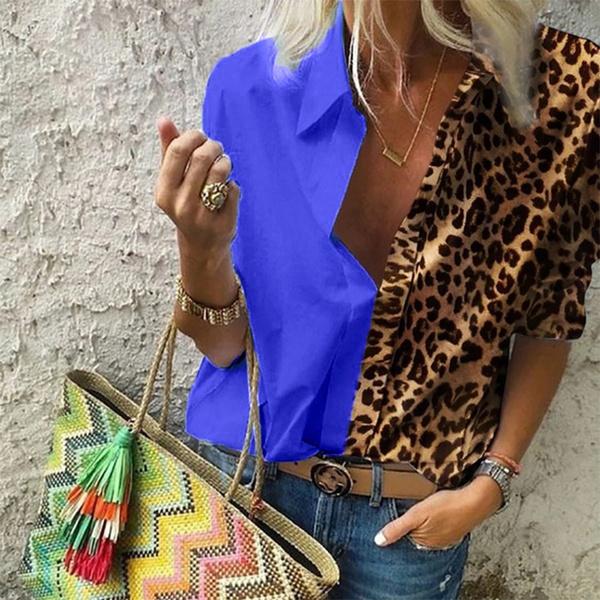 Women's Autumn Casual Deep V Neck Top Blue __stock:50 clothes refund_fee:800 tops