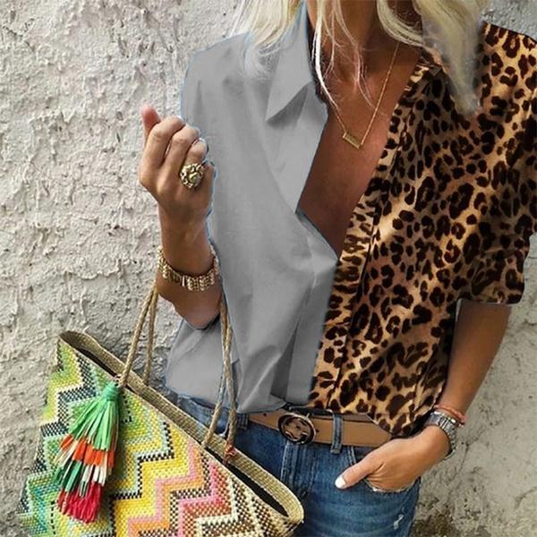 Women's Autumn Casual Deep V Neck Top Gray __stock:50 clothes refund_fee:800 tops