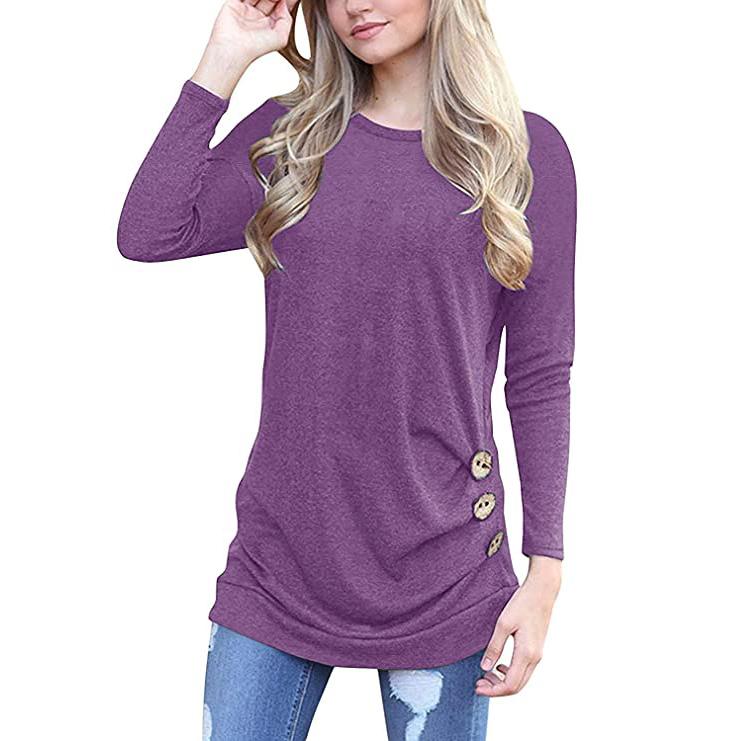 Women's Casual Long Sleeve Tunic Tops Purple __stock:200 clothes Low stock refund_fee:800 tops