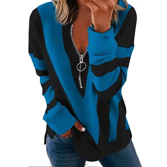 Women's Zip Shirt Long Sleeve Blue __stock:200 clothes refund_fee:1200 tops