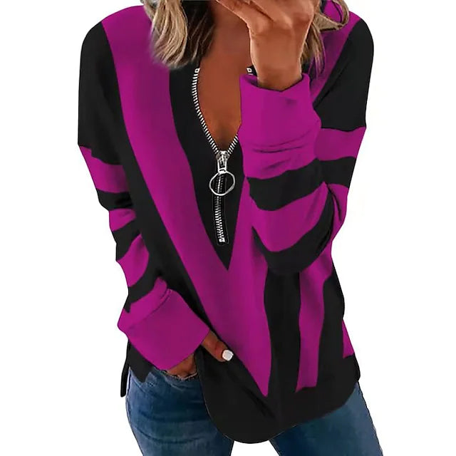 Women's Zip Shirt Long Sleeve Purple __stock:200 clothes refund_fee:1200 tops