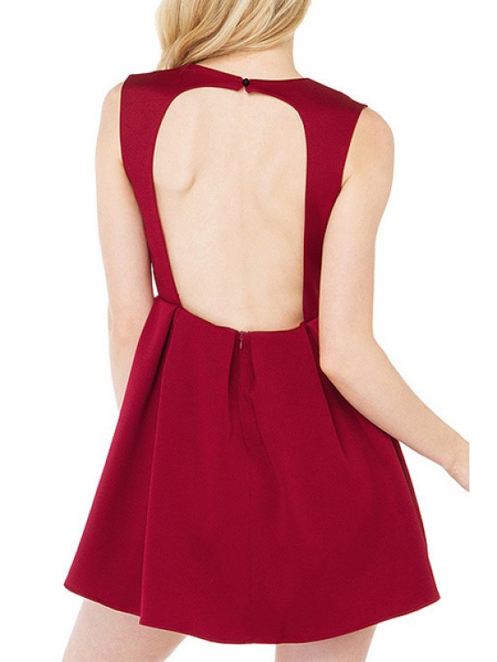 BerryBetty - Fashion Plunging Neck Hollow Back Red Club Dress