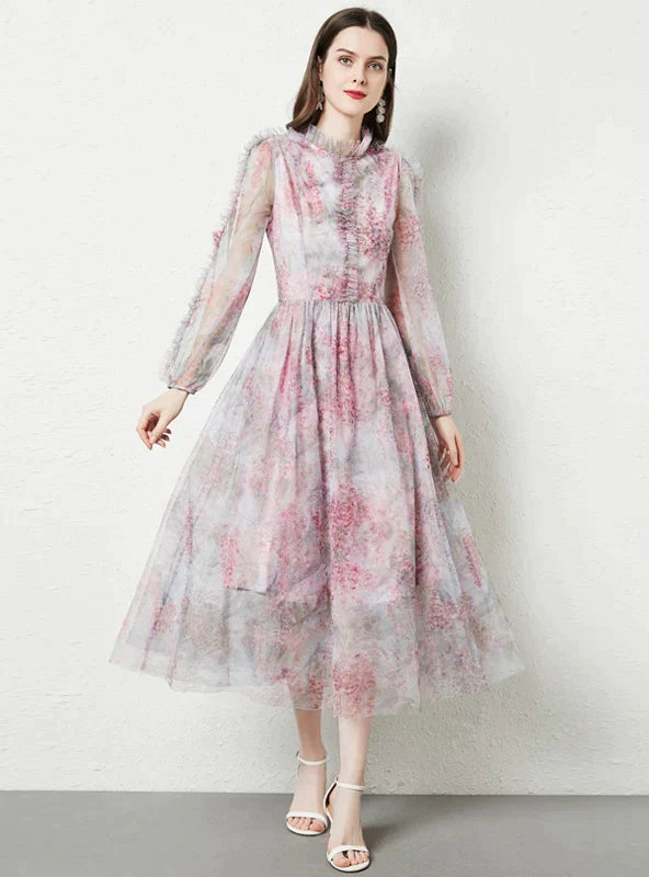 BerryBetty - Holiday Chiffon Long Sleeve Summer Dress