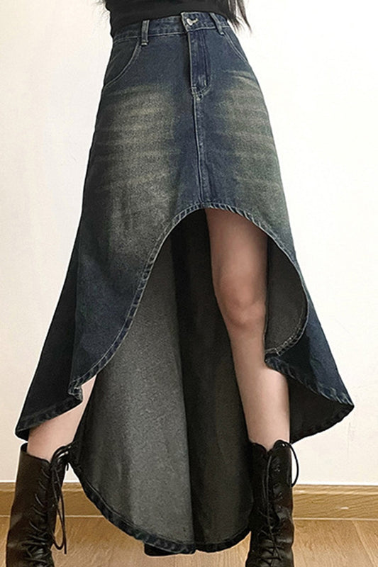 BerryBetty - Wash High Rise Distressed Irregular Denim Skirt