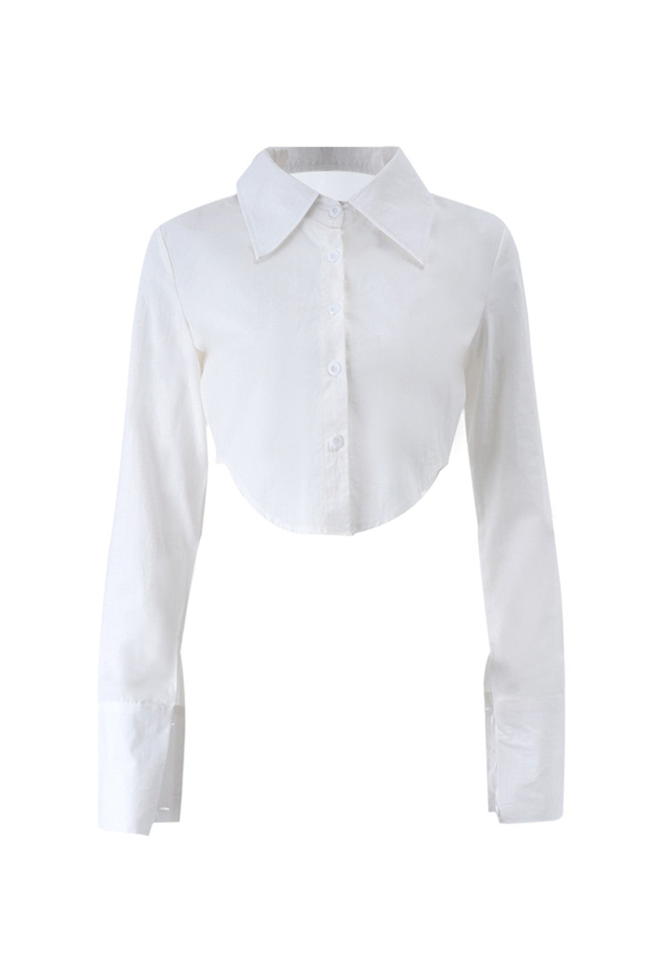 BerryBetty - White Lapel Long Sleeve Button-Up Cropped Blouse