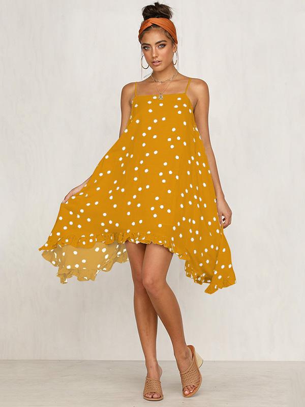 BerryBetty - Chiffon Summer Bohemia Spaghetti-Neck Dot Mini Dresses