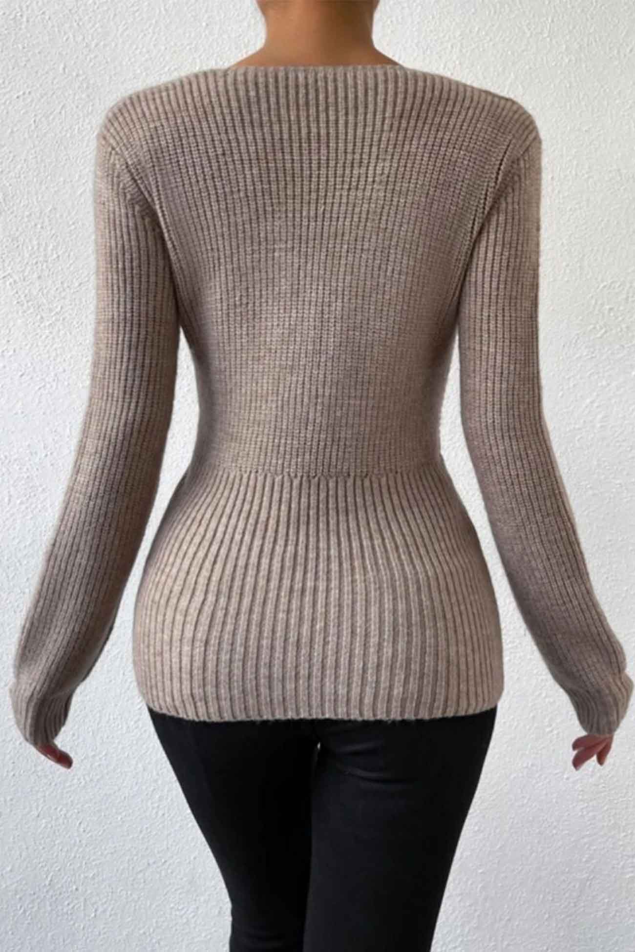 BerryBetty - V Neck Twisted-Front Knitted Sweater