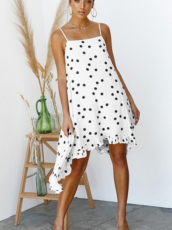 BerryBetty - Chiffon Summer Bohemia Spaghetti-Neck Dot Mini Dresses