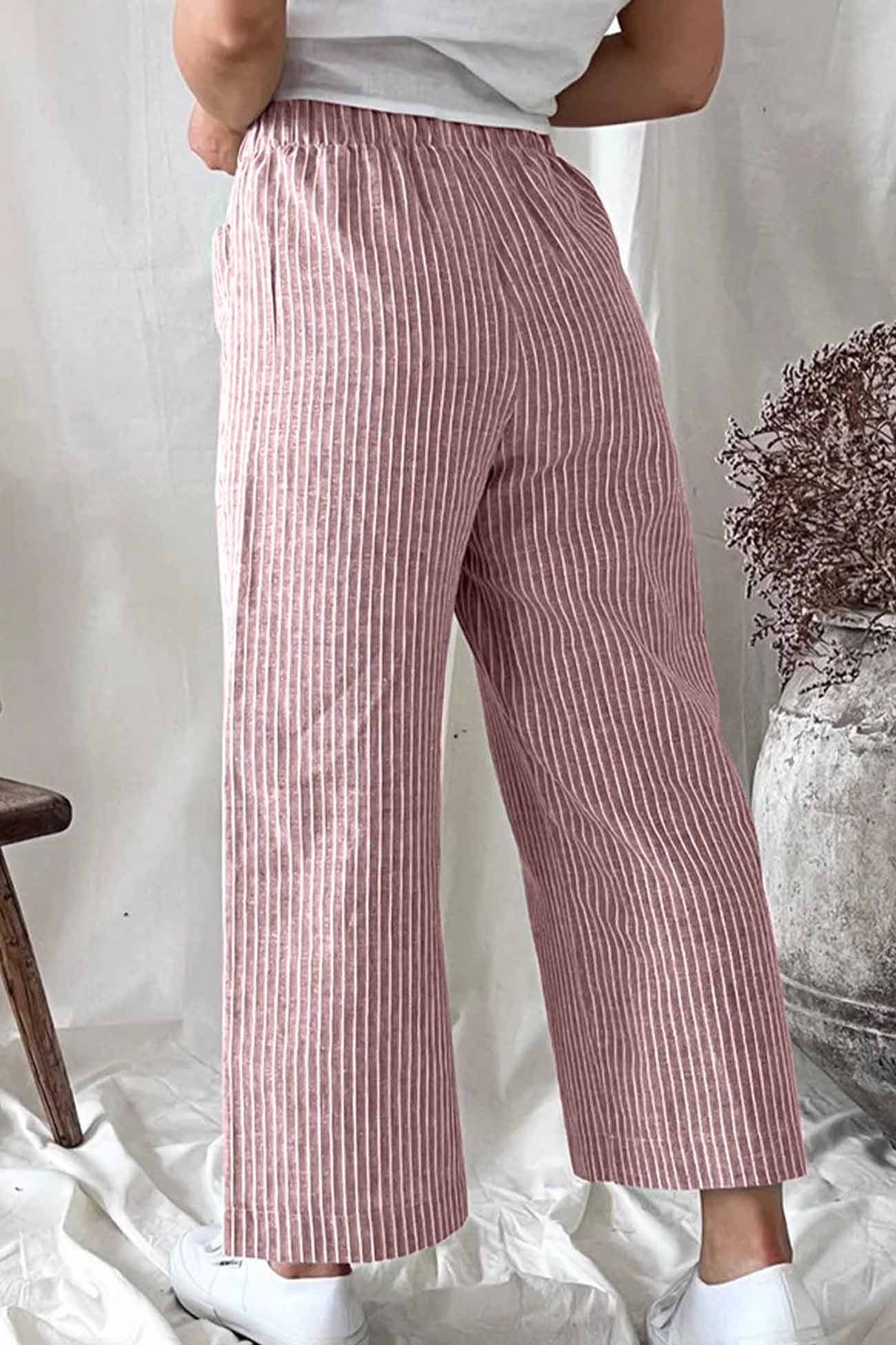 BerryBetty - Striped Pocket Straight Leg Trouser Pants