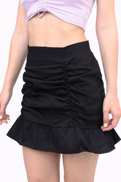 BerryBetty - Solid Pleated Ruffled Skirt