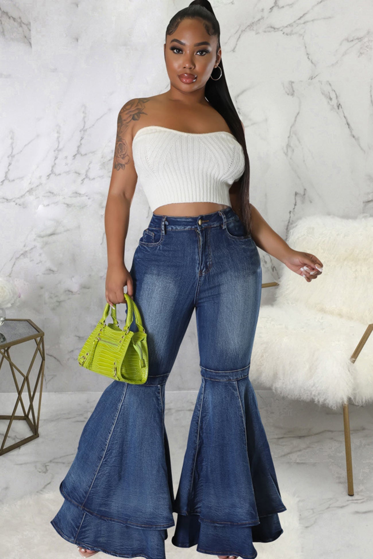 BerryBetty - Tiered Flares High Rise Jeans