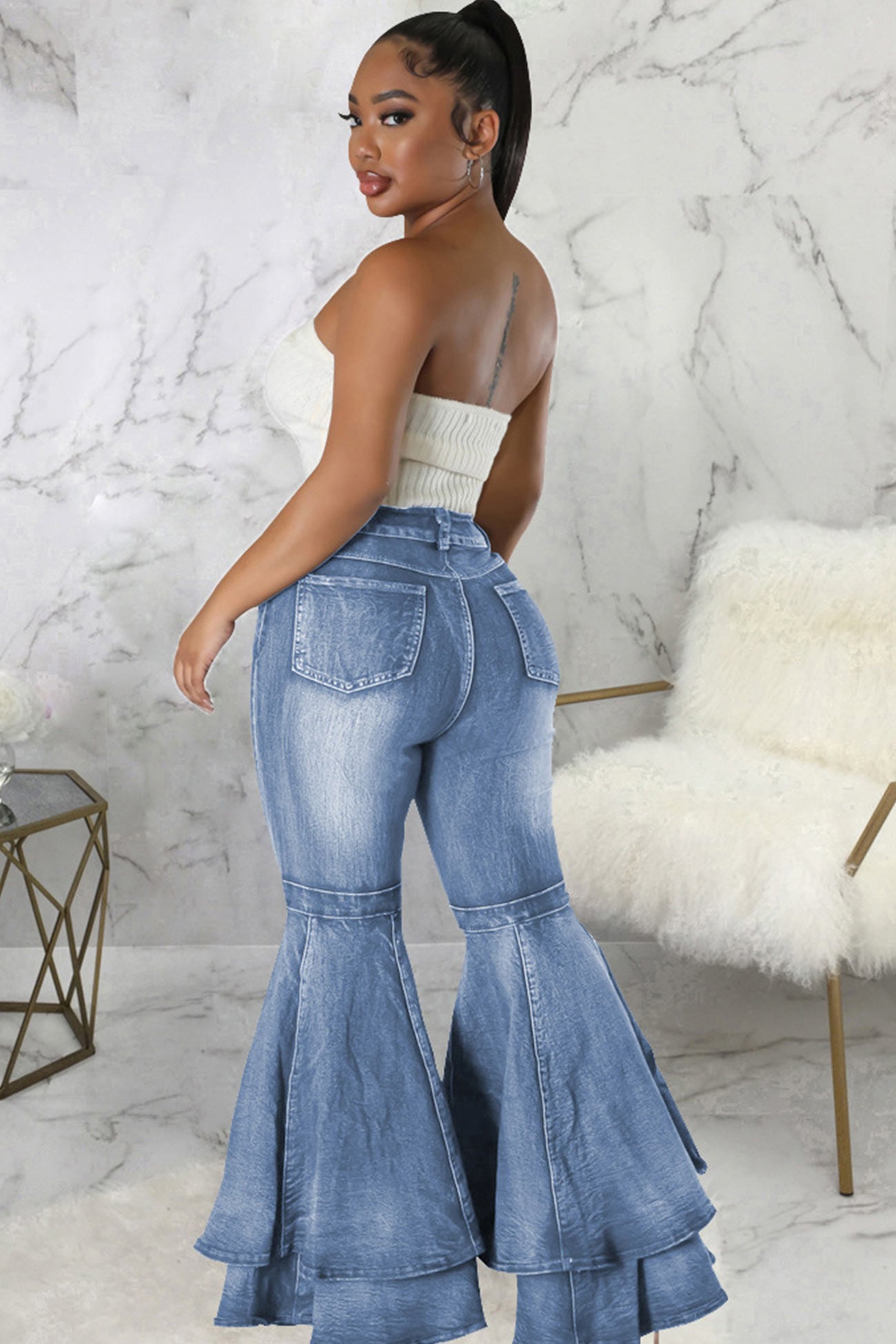 BerryBetty - Tiered Flares High Rise Jeans