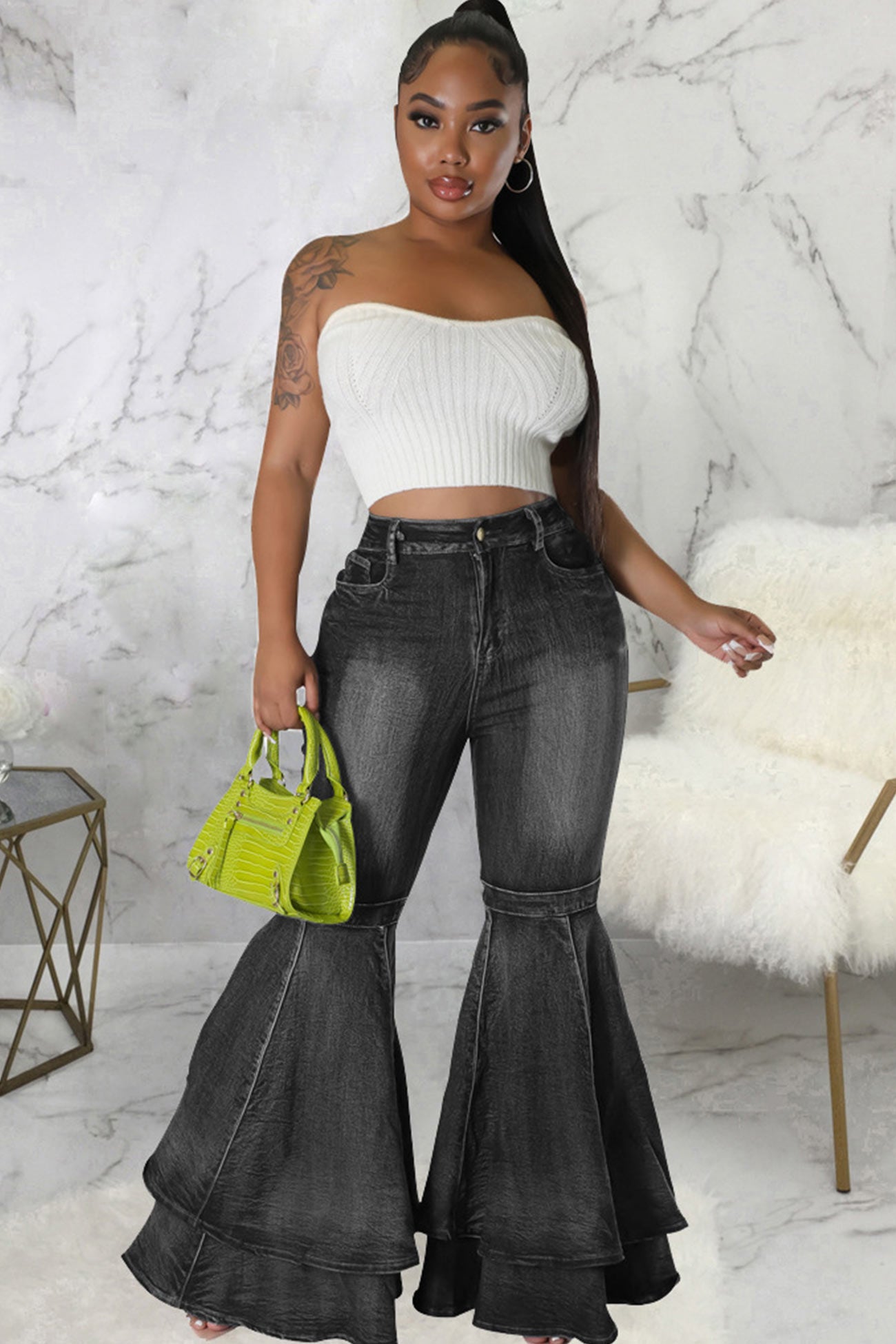 BerryBetty - Tiered Flares High Rise Jeans