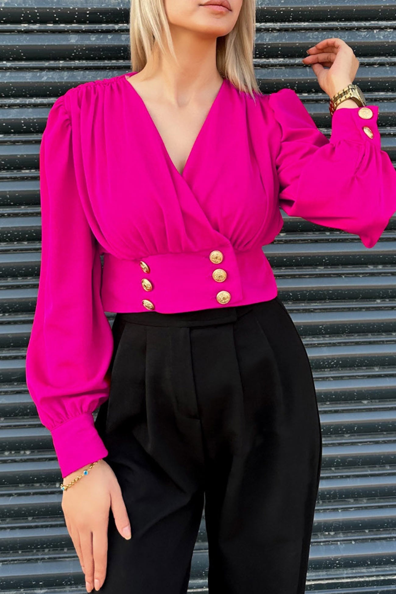 BerryBetty - V Neck Puff Sleeve Smocked Blouses