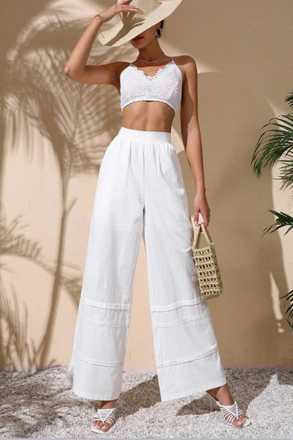 BerryBetty - White Embossing Wide Leg Pants